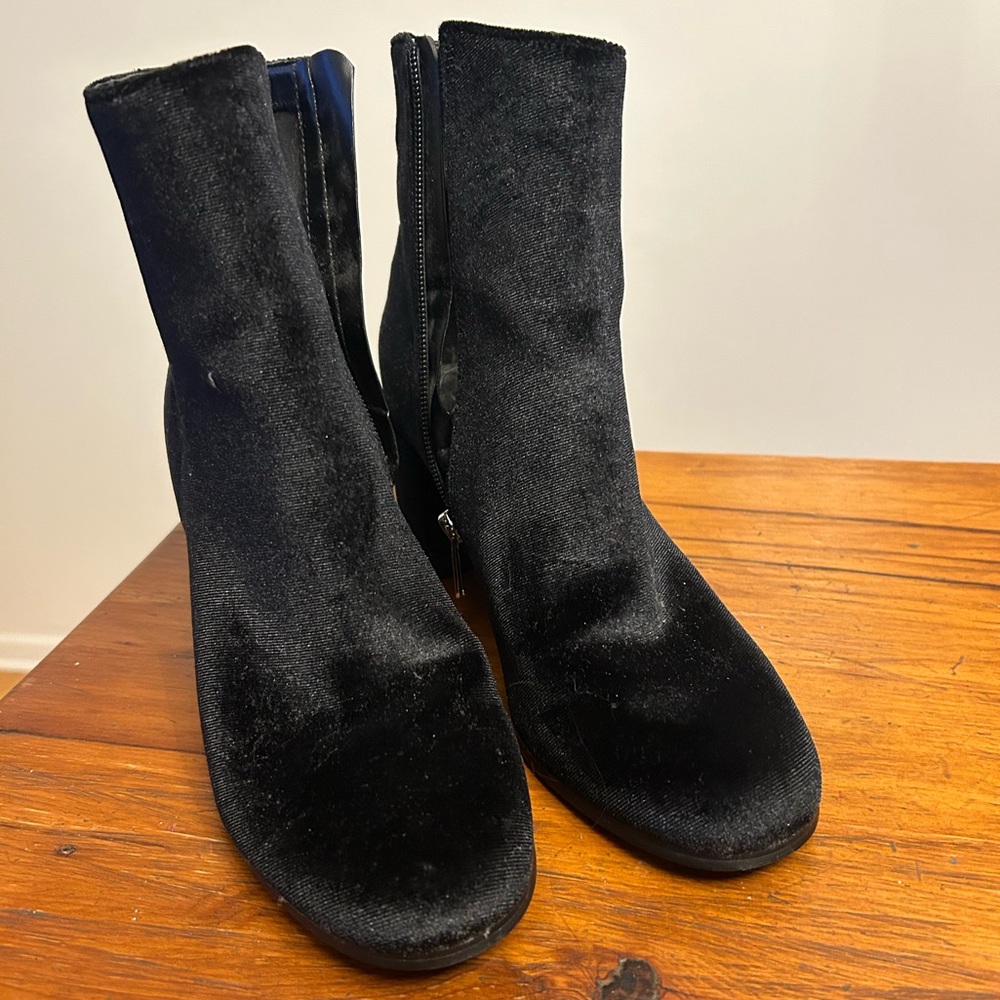 Indigo Black Velvet Ankle Boots